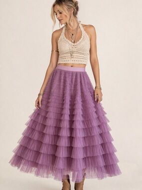 Fairy y2k style aesthetic Layered Purple Tulle Midi Skirt size S